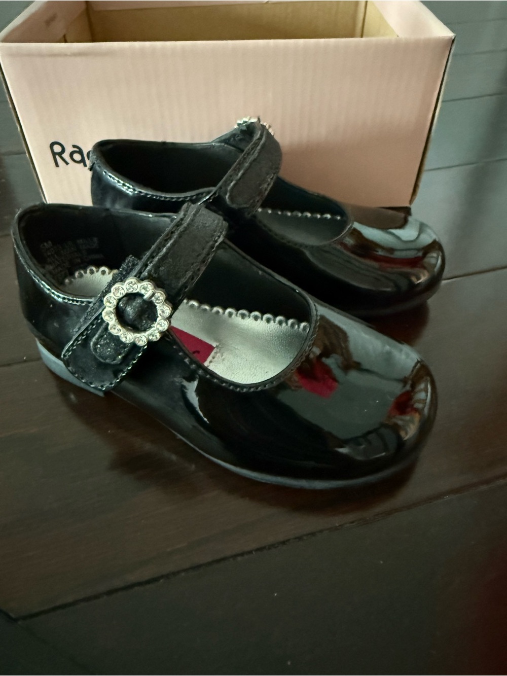 Rachel Shoes Black Patent Mary Jane with Rhinestone Buckle